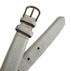 Talbots White Pebbled Cowhide Leather Women's Belt, Brass Buckle, Medium